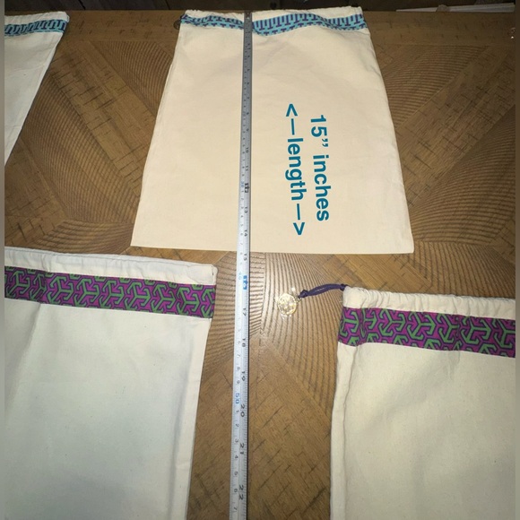 💙💜 Tory Burch Cream Dust Bags with Blue & Purple Trim / Green & Purple Trim 💜💚 - Picture 7 of 12